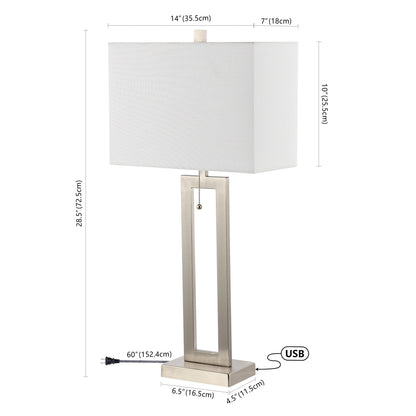 Lampe de table LED Lucie 28,5 en fer style industriel vintage avec chaînette et port de chargement USB (lot de 2) par JONATHAN Y