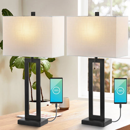 Lampe de table LED Lucie 28,5 en fer style industriel vintage avec chaînette et port de chargement USB (lot de 2) par JONATHAN Y