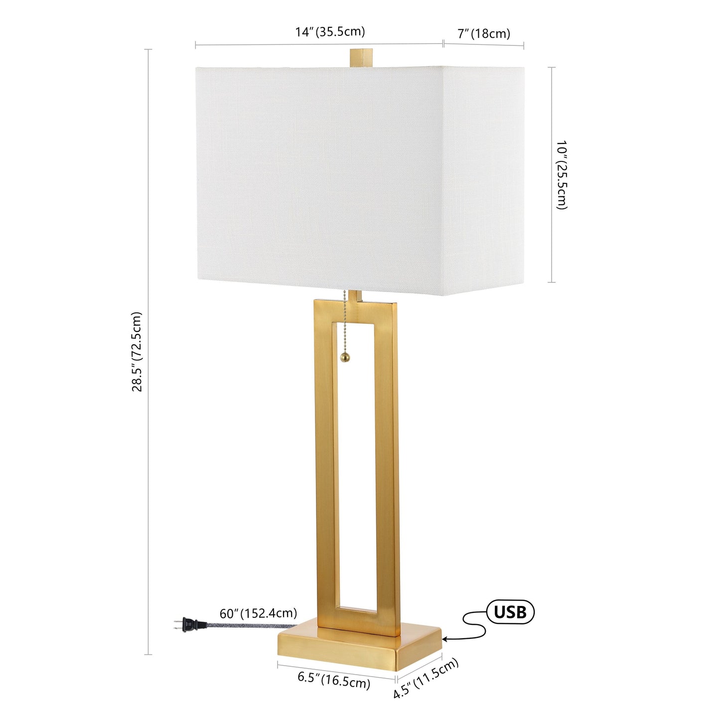 Lampe de table LED Lucie 28,5 en fer style industriel vintage avec chaînette et port de chargement USB (lot de 2) par JONATHAN Y