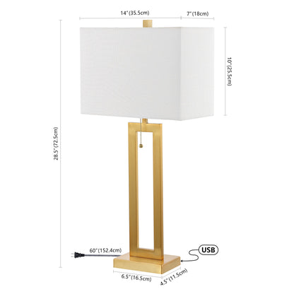 Lampe de table LED Lucie 28,5 en fer style industriel vintage avec chaînette et port de chargement USB (lot de 2) par JONATHAN Y