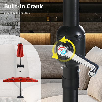 Parasol de marché d'extérieur rectangulaire à manivelle double face MAISON ARTS de 4,57 m (15 pi), avec éclairage solaire à DEL et base incluse