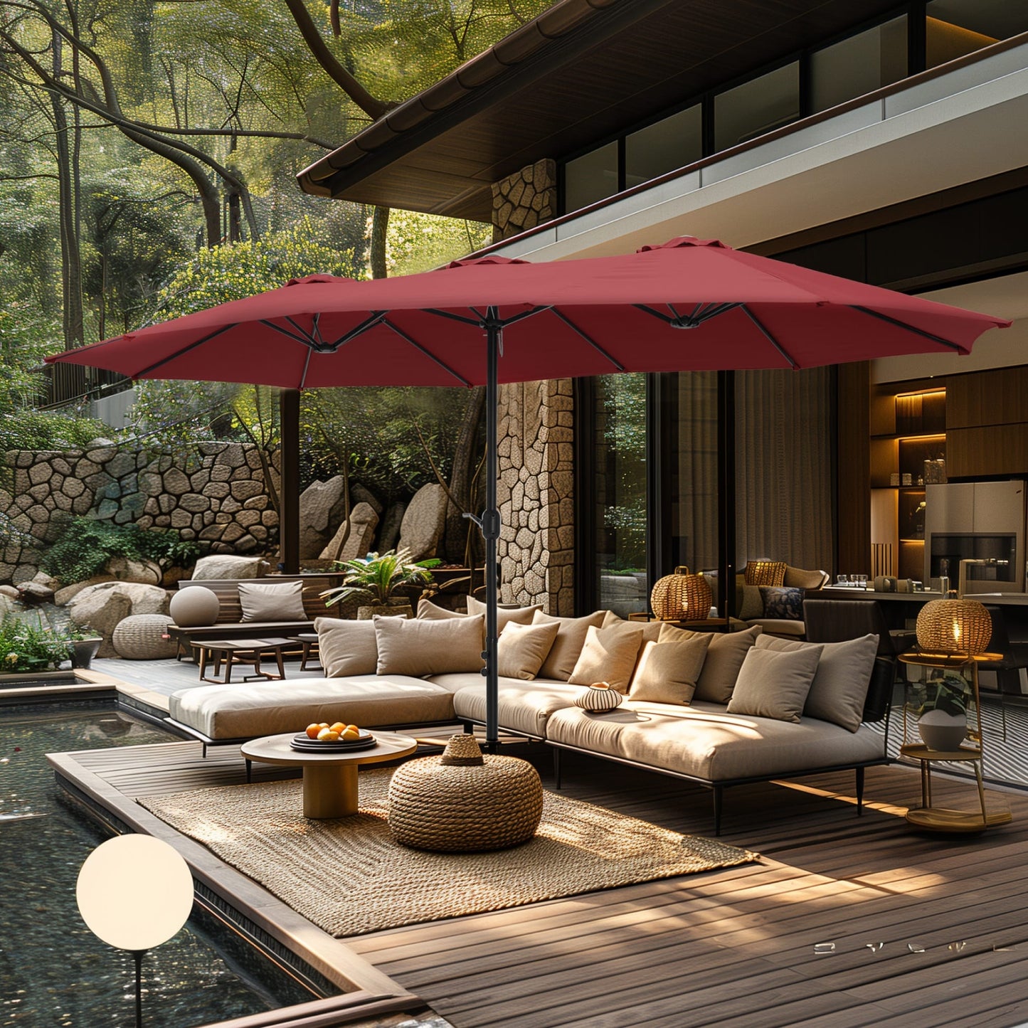 Parasol double face extra large de 4,57 m (15 pi) avec base incluse, MAISON ARTS