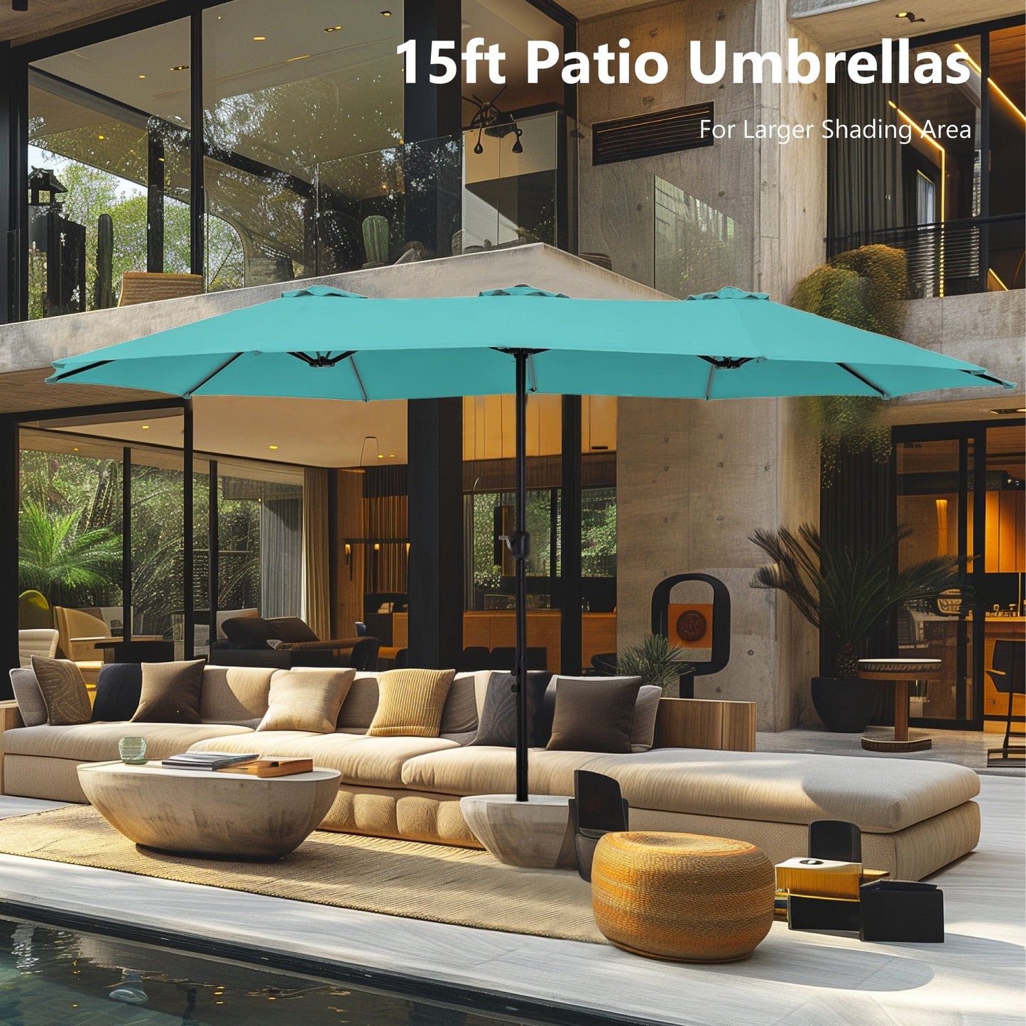 Parasol double face extra large de 4,57 m (15 pi) avec base incluse, MAISON ARTS