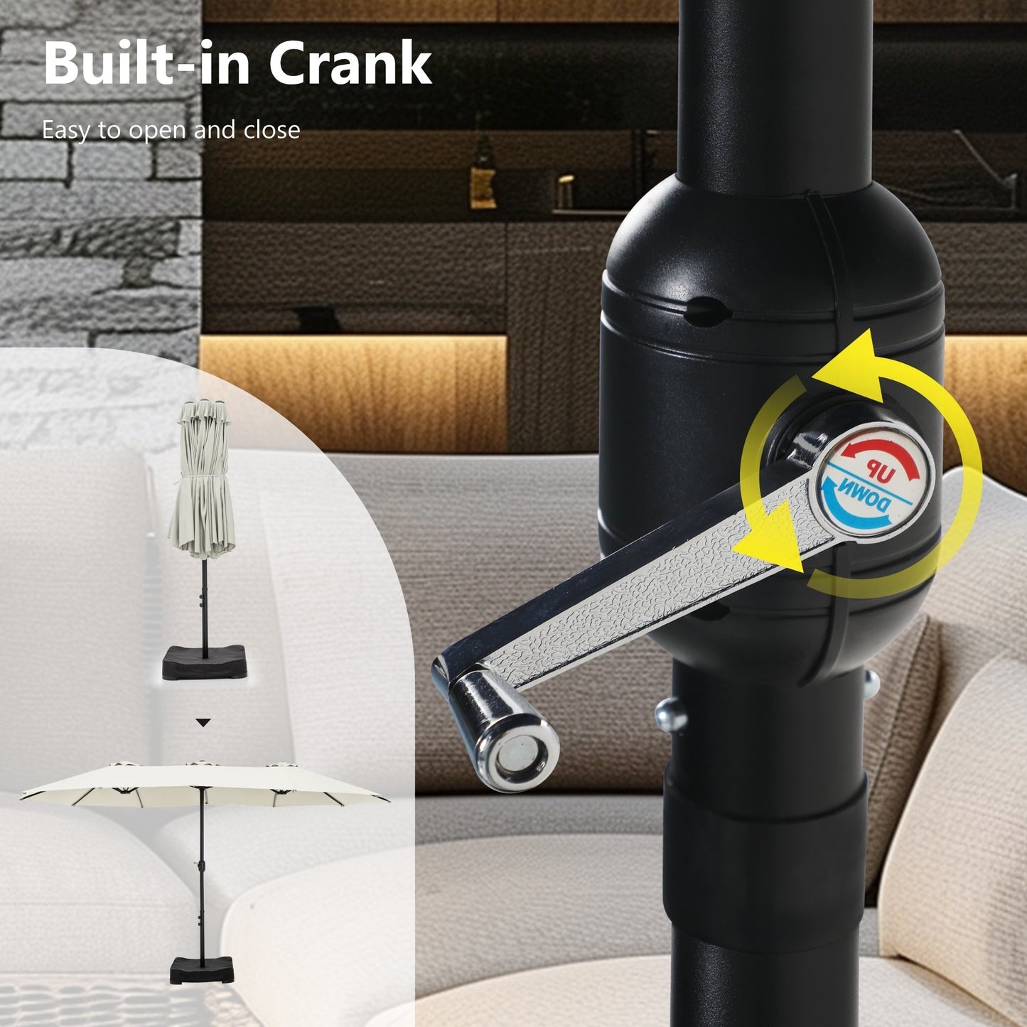 Parasol double face extra large de 4,57 m (15 pi) avec base incluse, MAISON ARTS