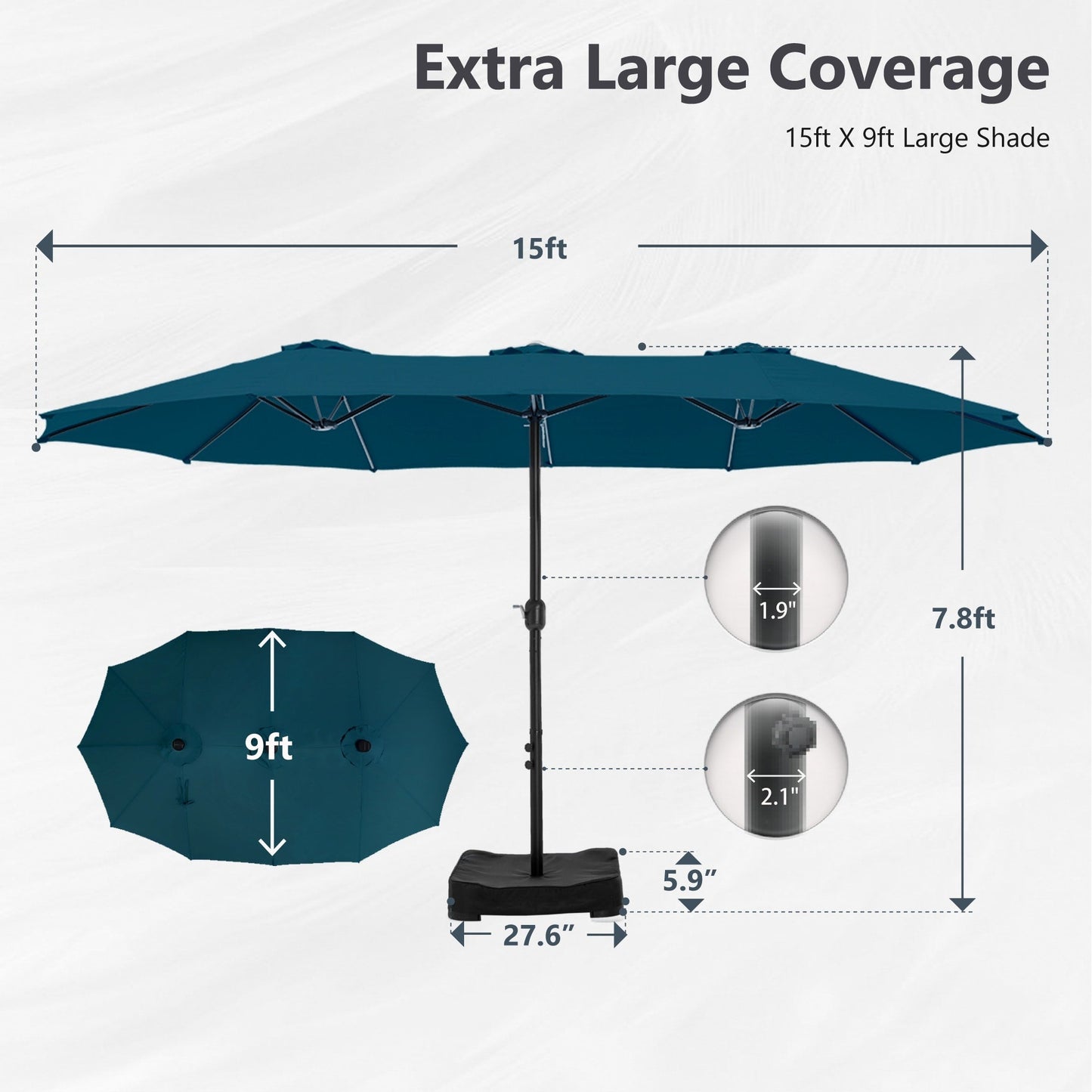Parasol double face extra large de 4,57 m (15 pi) avec base incluse, MAISON ARTS