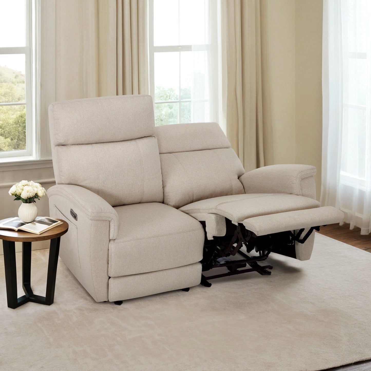 Canapé inclinable électrique MCombo 60.2 avec fonction massage et chauffage double, appui-tête réglable, ports USB et Type C, revêtement en tissu