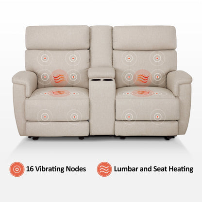 Canapé inclinable électrique MCombo 60.2 avec fonction massage et chauffage double, appui-tête réglable, ports USB et Type C, revêtement en tissu