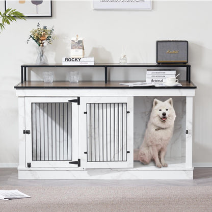 Meuble TV intégré pour grande cage à chien Mcombo, niche en bois avec double porte 1861
