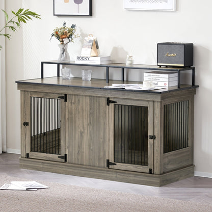 Meuble TV intégré pour grande cage à chien Mcombo, niche en bois avec double porte 1861