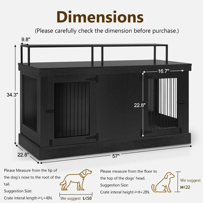 Meuble TV intégré pour grande cage à chien Mcombo, niche en bois avec double porte 1861