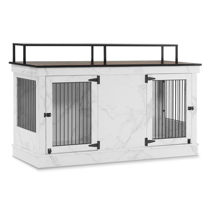 Meuble TV intégré pour grande cage à chien Mcombo, niche en bois avec double porte 1861