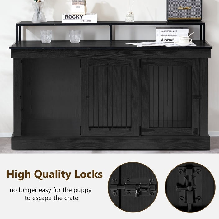 Meuble TV intégré pour grande cage à chien Mcombo, niche en bois avec double porte 1861