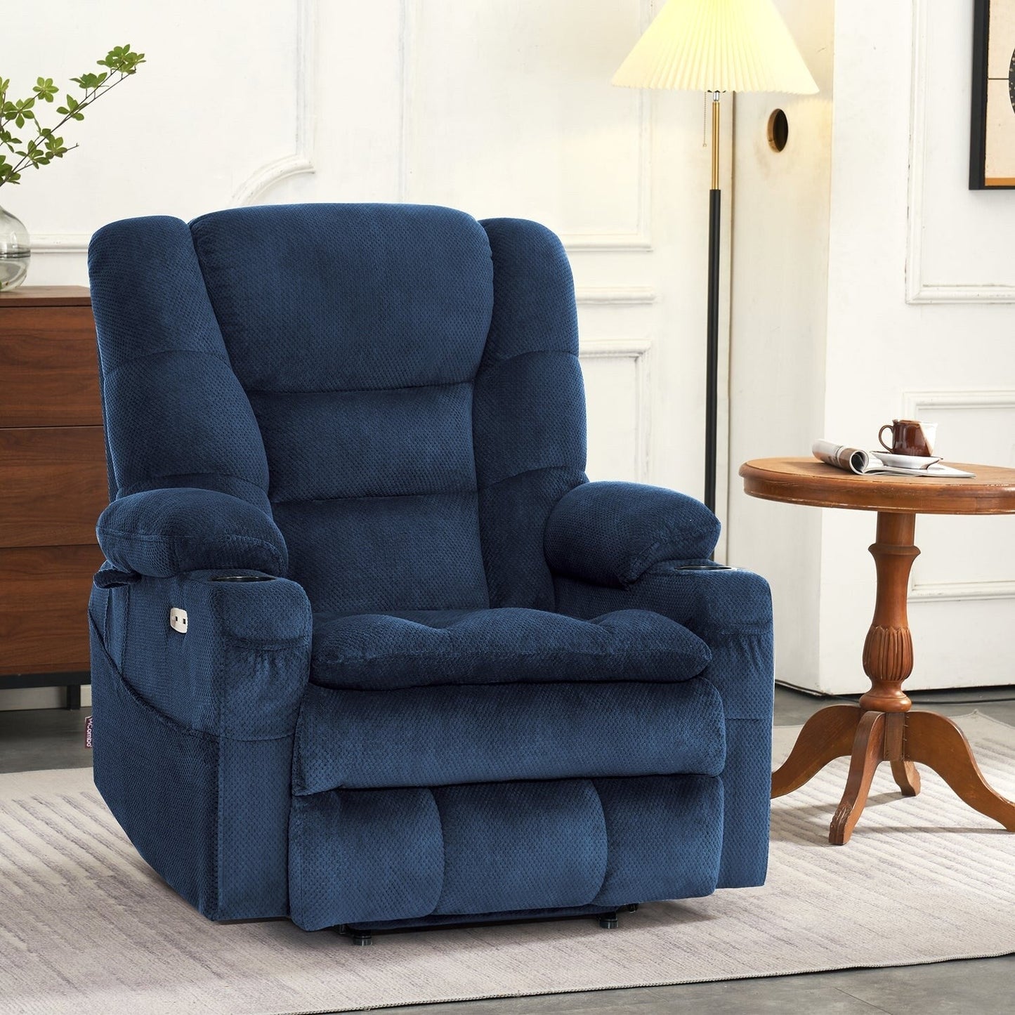 Fauteuil releveur électrique double moteur MCombo grand format avec massage et double chauffage pour personnes âgées de grande taille, tissu R7635