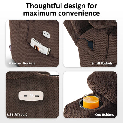 Fauteuil releveur électrique double moteur MCombo grand format avec massage et double chauffage pour personnes âgées de grande taille, tissu R7635