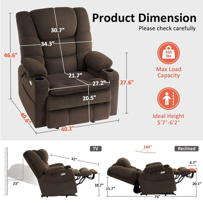 Fauteuil releveur électrique double moteur MCombo grand format avec massage et double chauffage pour personnes âgées de grande taille, tissu R7635