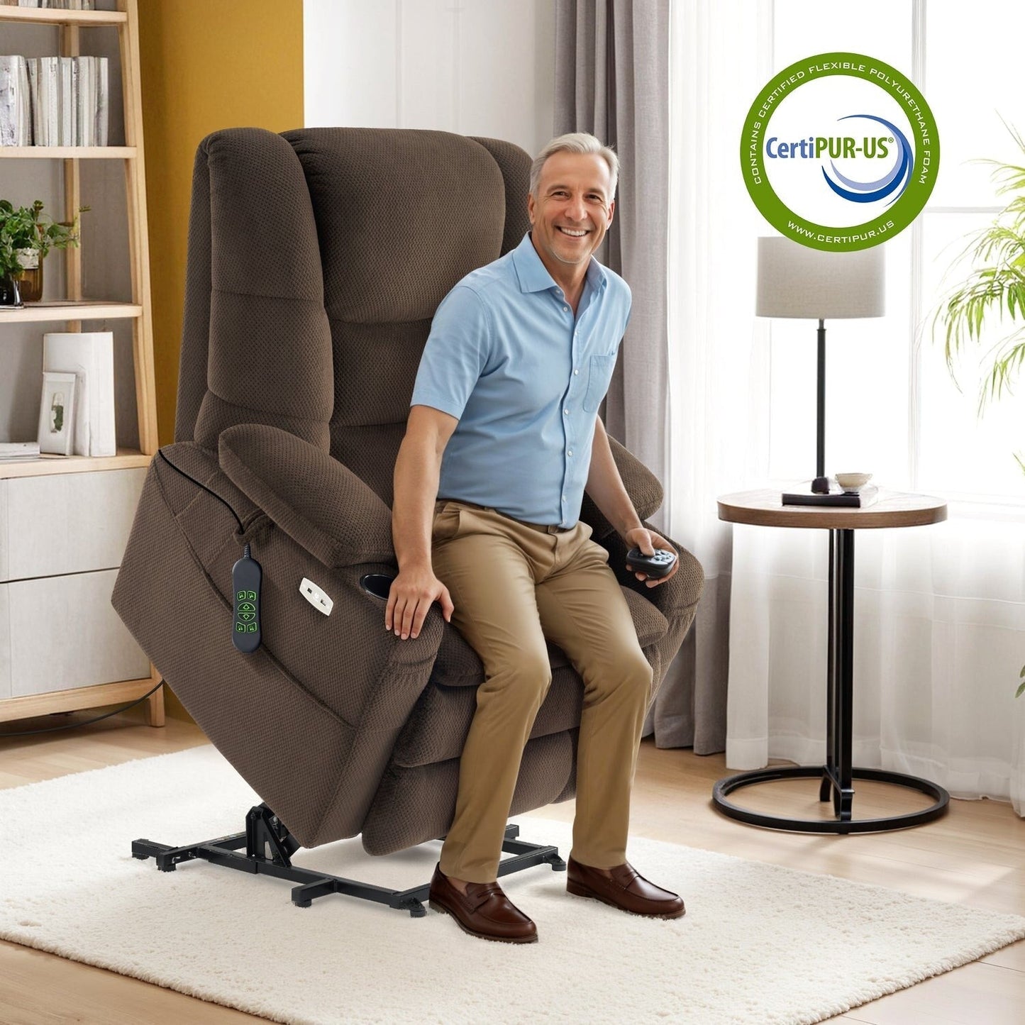 Fauteuil releveur électrique double moteur MCombo grand format avec massage et double chauffage pour personnes âgées de grande taille, tissu R7635