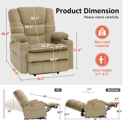 Fauteuil releveur électrique double moteur MCombo grand format avec massage et double chauffage pour personnes âgées de grande taille, tissu R7635