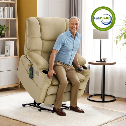 Fauteuil releveur électrique double moteur MCombo grand format avec massage et double chauffage pour personnes âgées de grande taille, tissu R7635