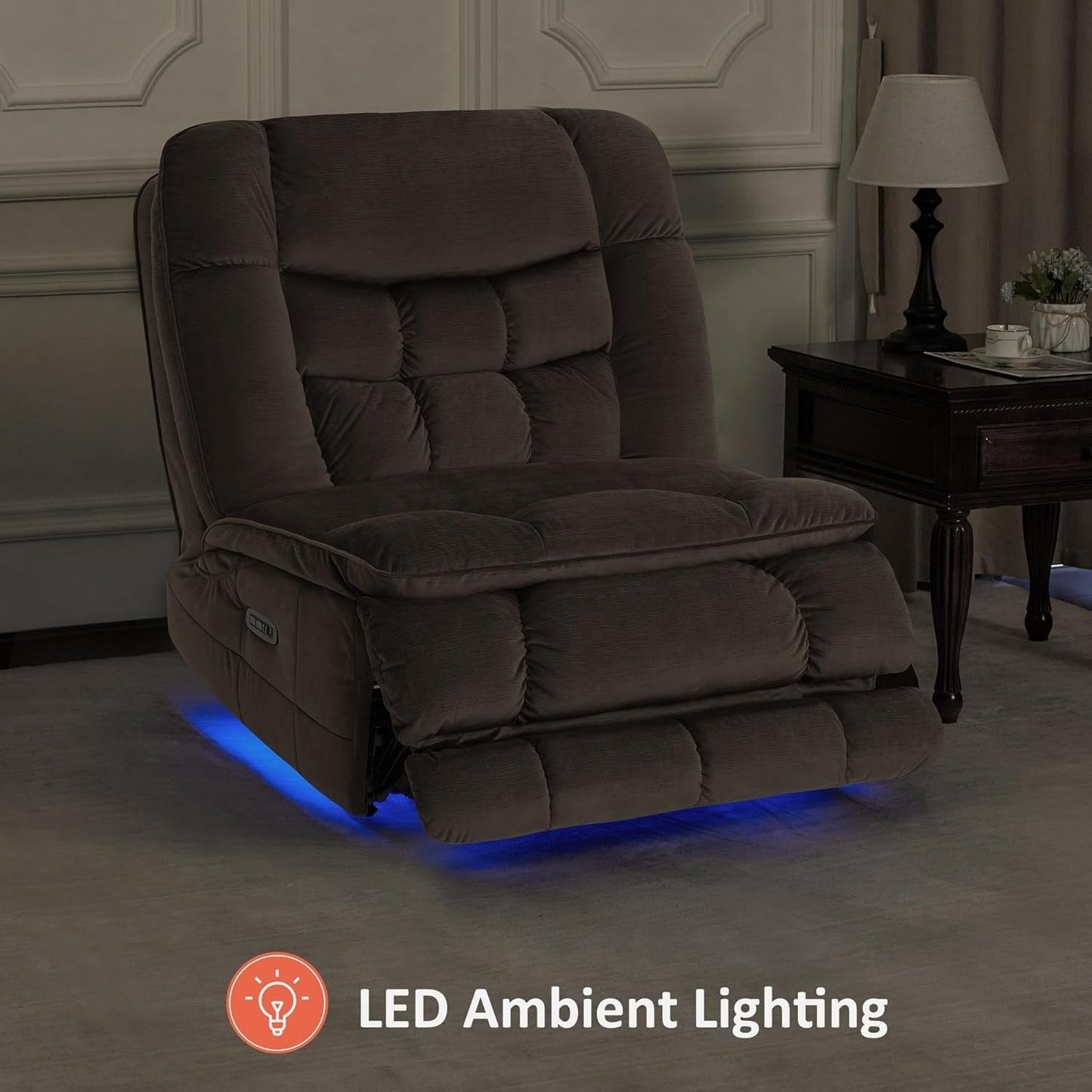 Fauteuil inclinable électrique sans accoudoirs à double moteur MCombo surdimensionné, modèle Zeroarms, idéal pour le salon, tissu PR607