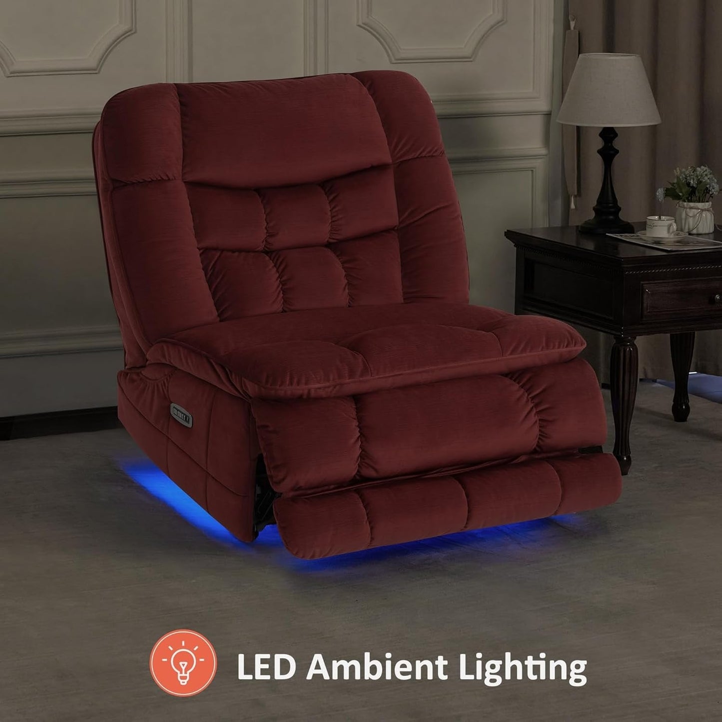 Fauteuil inclinable électrique sans accoudoirs à double moteur MCombo surdimensionné, modèle Zeroarms, idéal pour le salon, tissu PR607