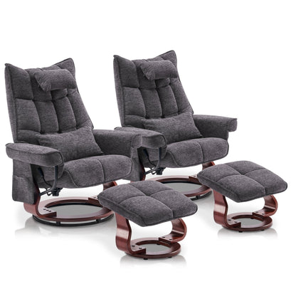 Ensemble MCombo de 2 fauteuils inclinables pivotants avec repose-pieds et coussin cervical, en tissu chenille