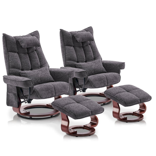 Ensemble MCombo de 2 fauteuils inclinables pivotants avec repose-pieds et coussin cervical, en tissu chenille