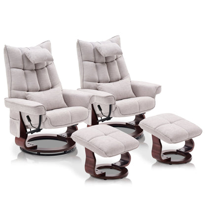 Ensemble MCombo de 2 fauteuils inclinables pivotants avec repose-pieds et coussin cervical, en tissu chenille