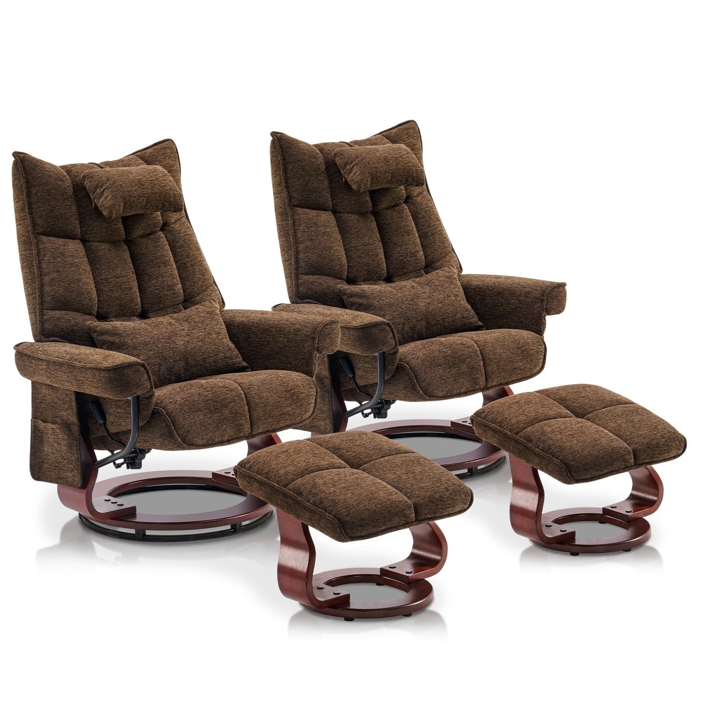 Ensemble MCombo de 2 fauteuils inclinables pivotants avec repose-pieds et coussin cervical, en tissu chenille