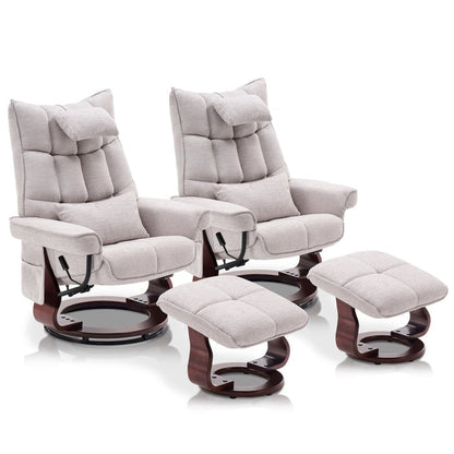 Ensemble MCombo de 2 fauteuils inclinables pivotants avec repose-pieds et coussin cervical, en tissu chenille