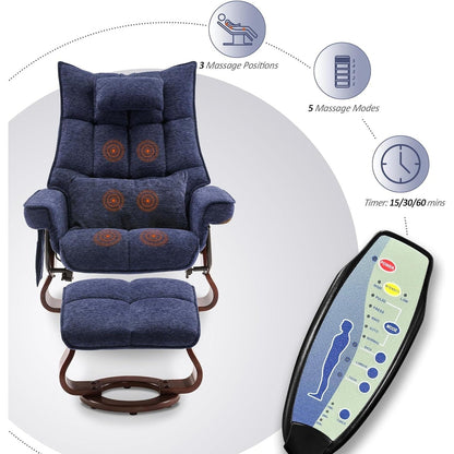 Ensemble MCombo de 2 fauteuils inclinables pivotants avec repose-pieds et coussin cervical, en tissu chenille