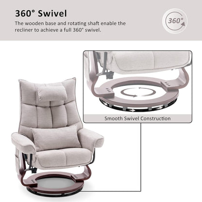 Ensemble MCombo de 2 fauteuils inclinables pivotants avec repose-pieds et coussin cervical, en tissu chenille