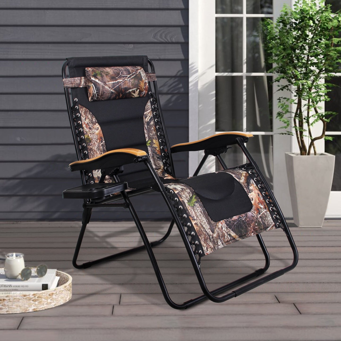 Fauteuil lounge XL surdimensionné rembourré zéro gravité avec accoudoirs plus larges, inclinable et porte-gobelet - Non disponible