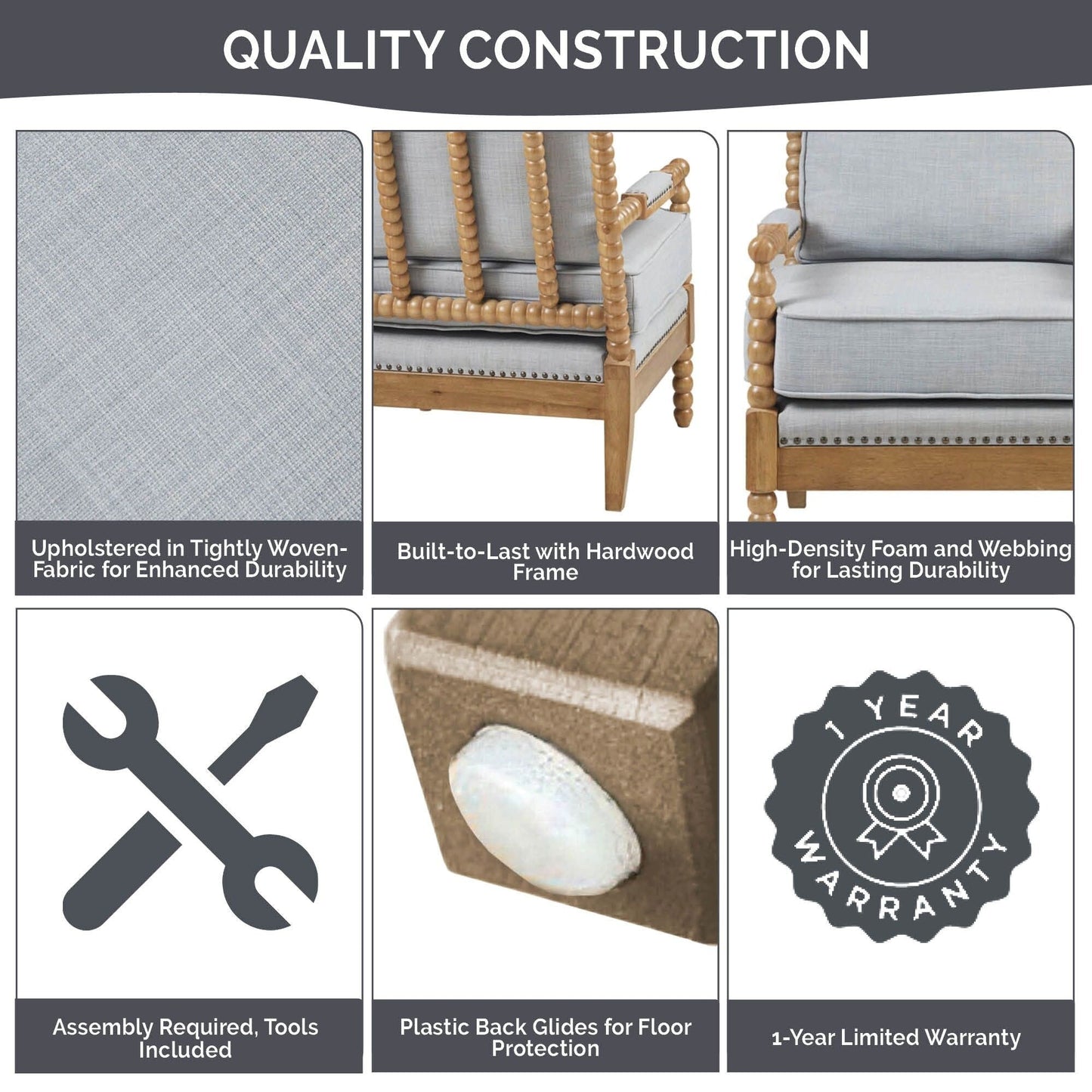 Fauteuil Madison Park Donohue à cadre en bois tourné