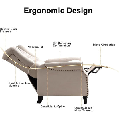 Fauteuil inclinable à dossier inclinable, fauteuil en tissu avec accoudoirs et rivets décoratifs, fauteuil d'appoint pour canapé une place