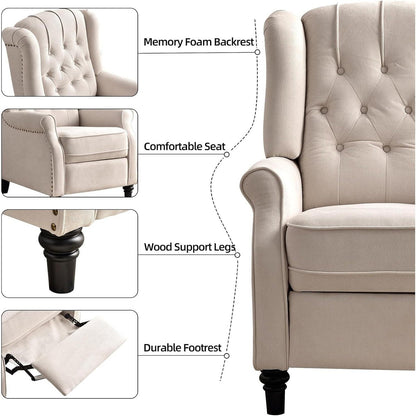 Fauteuil inclinable à dossier inclinable, fauteuil en tissu avec accoudoirs et rivets décoratifs, fauteuil d'appoint pour canapé une place
