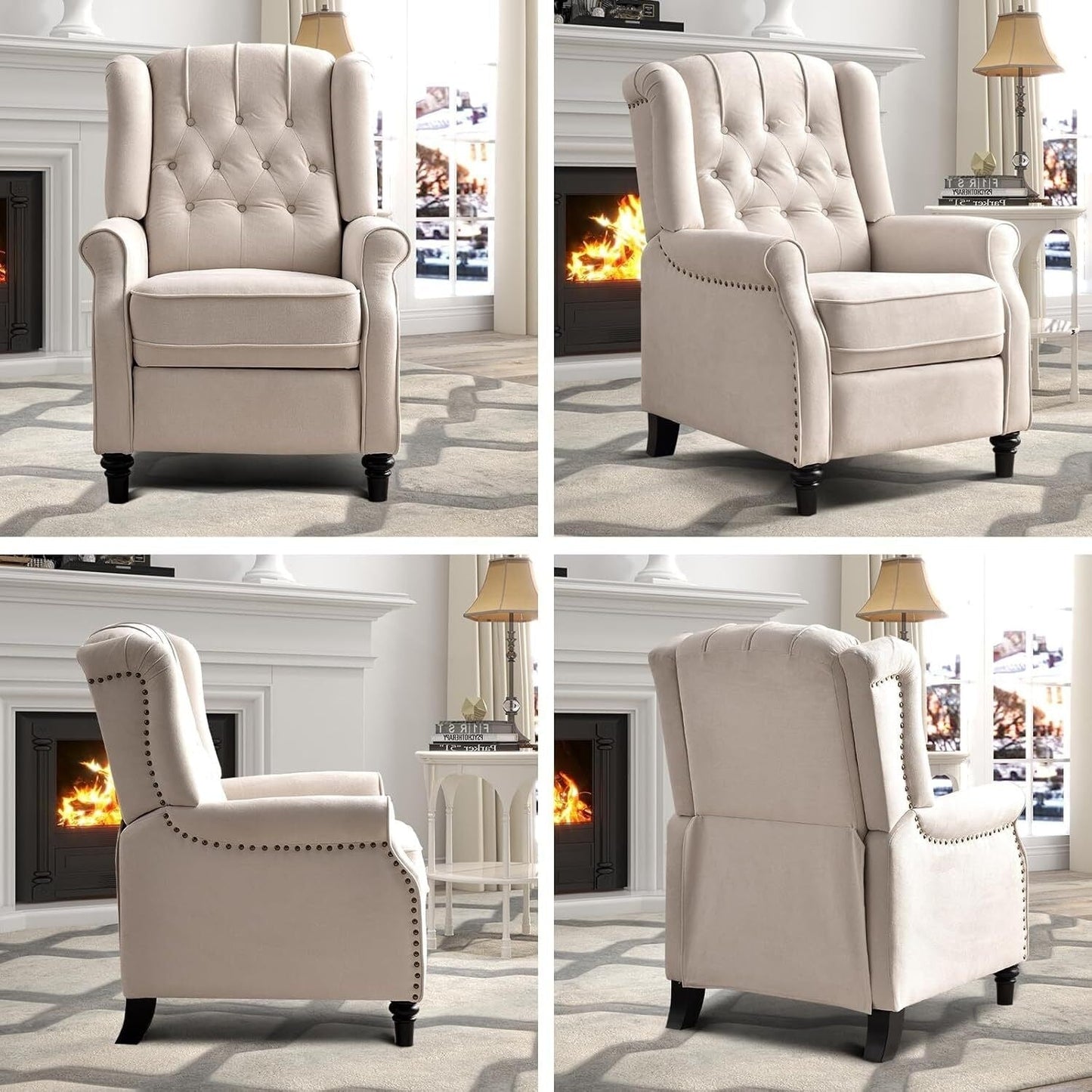 Fauteuil inclinable à dossier inclinable, fauteuil en tissu avec accoudoirs et rivets décoratifs, fauteuil d'appoint pour canapé une place
