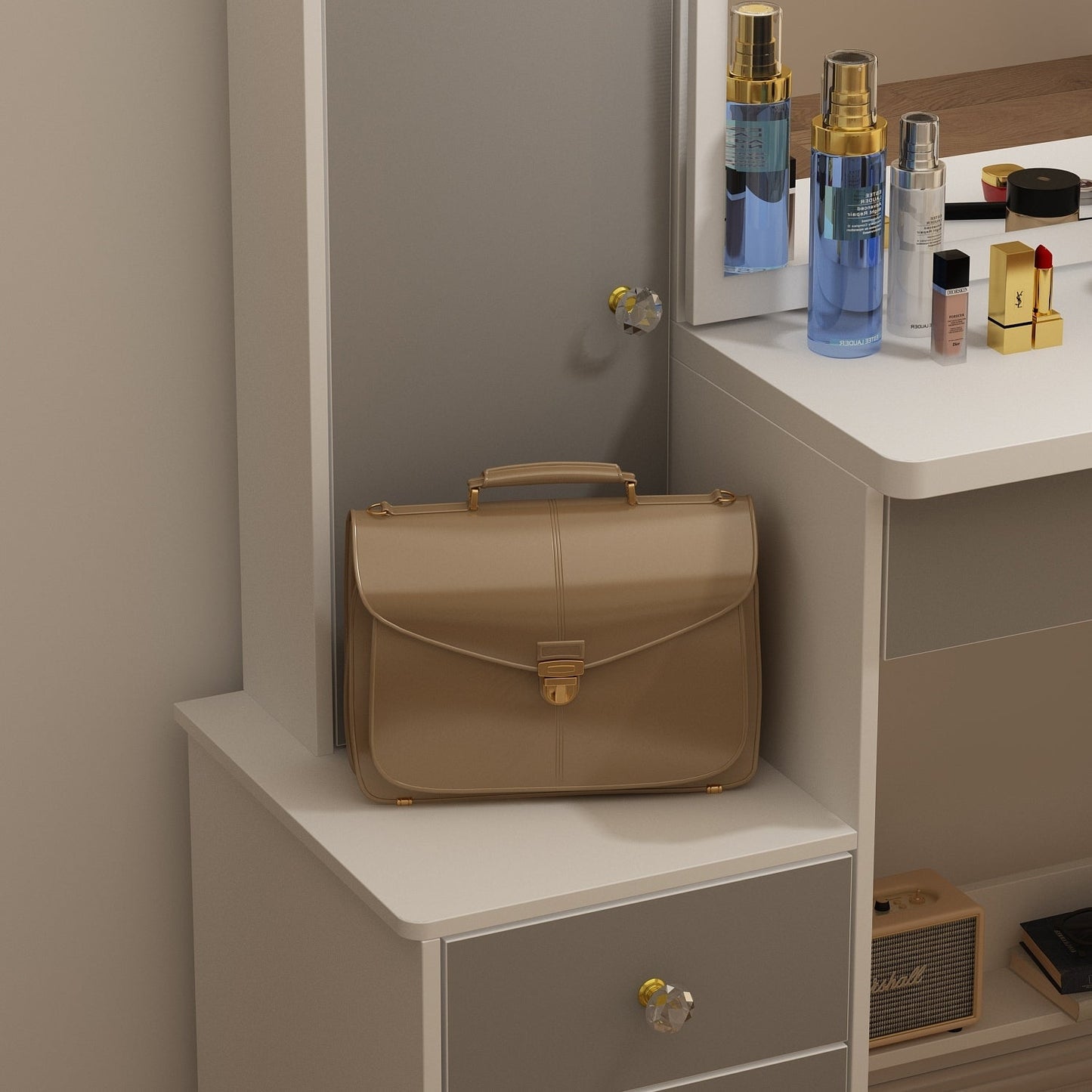 Ensemble coiffeuse avec miroir et tabouret