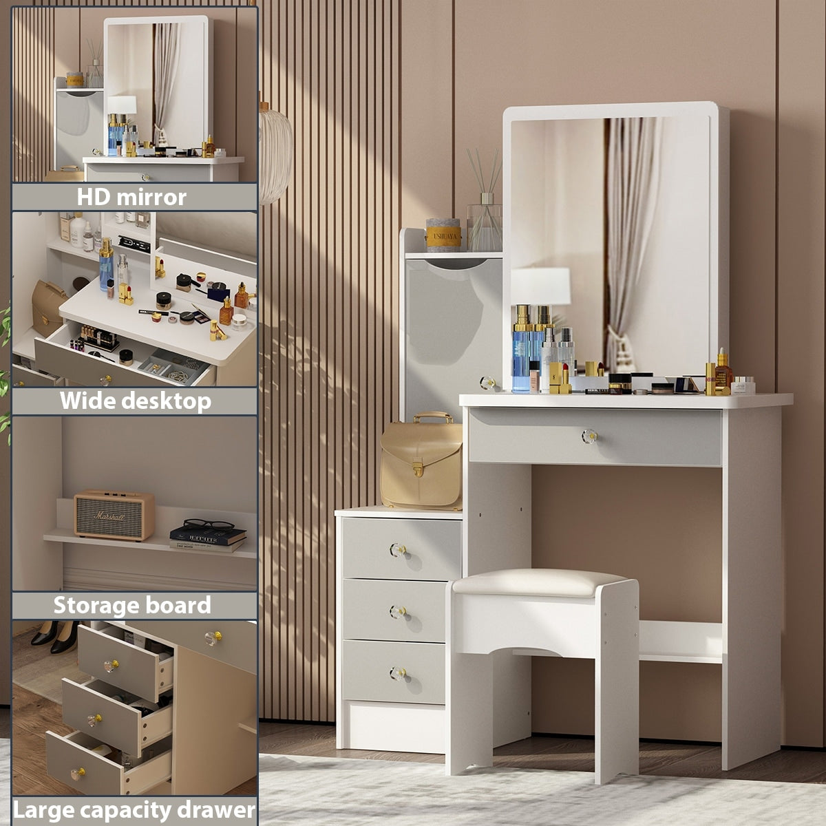 Ensemble coiffeuse avec miroir et tabouret