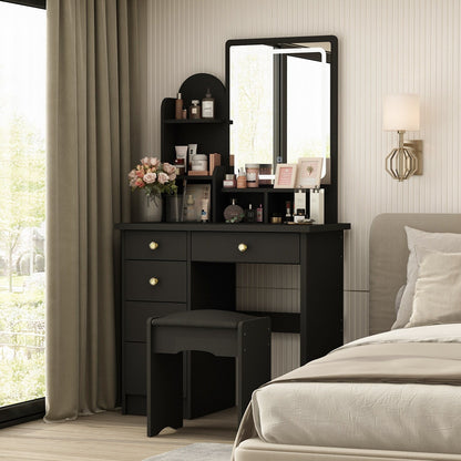 Ensemble coiffeuse avec lumière LED, miroir et tabouret