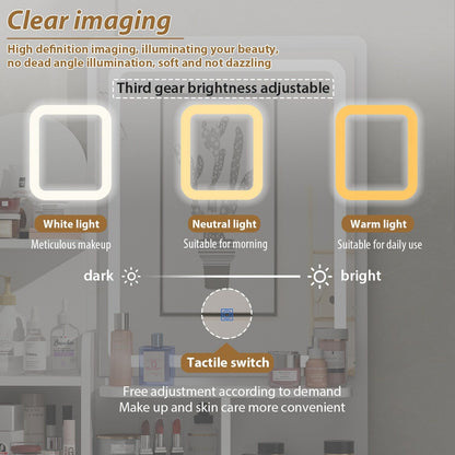 Ensemble coiffeuse avec lumière LED, miroir et tabouret