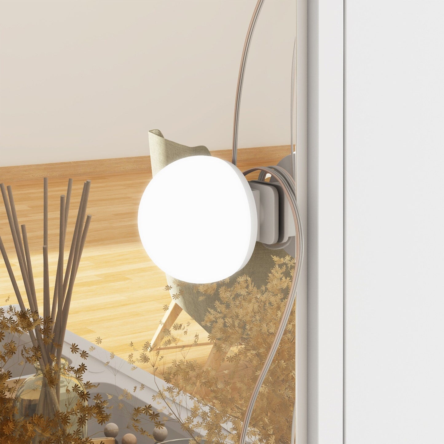 Coiffeuse avec miroir à trois volets, éclairage certifié, plateau en verre