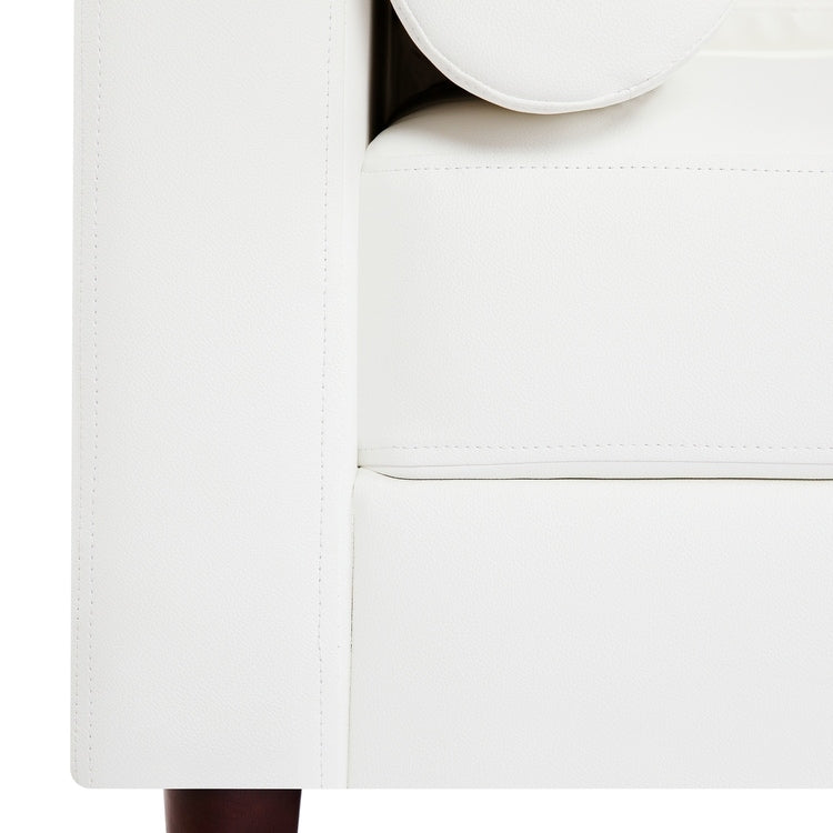 Canapé moderne en cuir véritable avec pieds en bois et coussin cylindrique supplémentaire