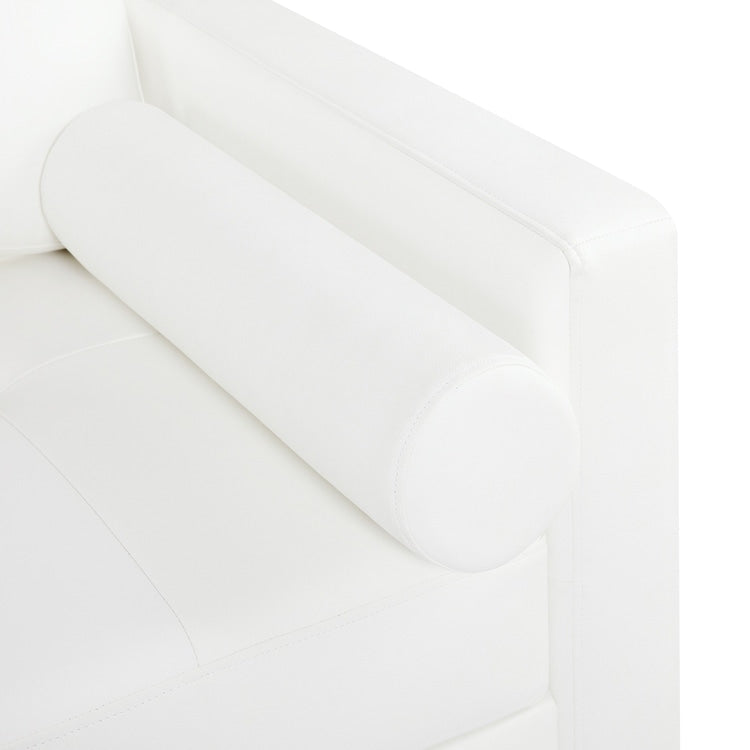 Canapé moderne en cuir véritable avec pieds en bois et coussin cylindrique supplémentaire