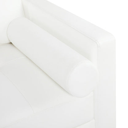 Canapé moderne en cuir véritable avec pieds en bois et coussin cylindrique supplémentaire