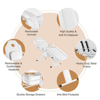 Salon de massage, fauteuil de tatouage, spa, table de soins du visage, Beauty White