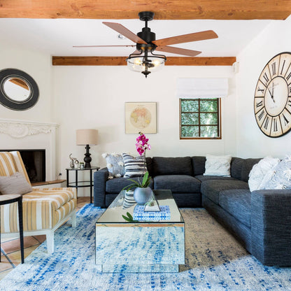 Ventilateur de plafond réversible en bois de 52 pouces, 5 pales, 3 lumières et télécommande