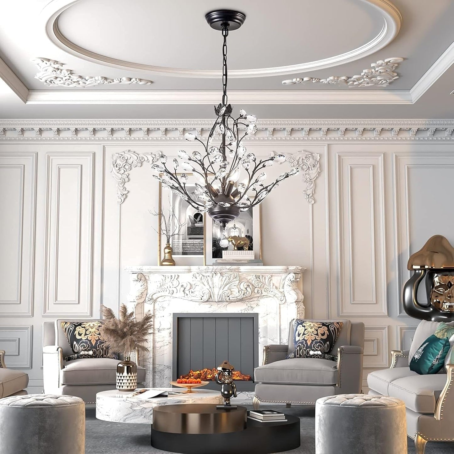 Maxax 4 - Lustre classique/traditionnel unique à 4 lumières avec accents de cristal