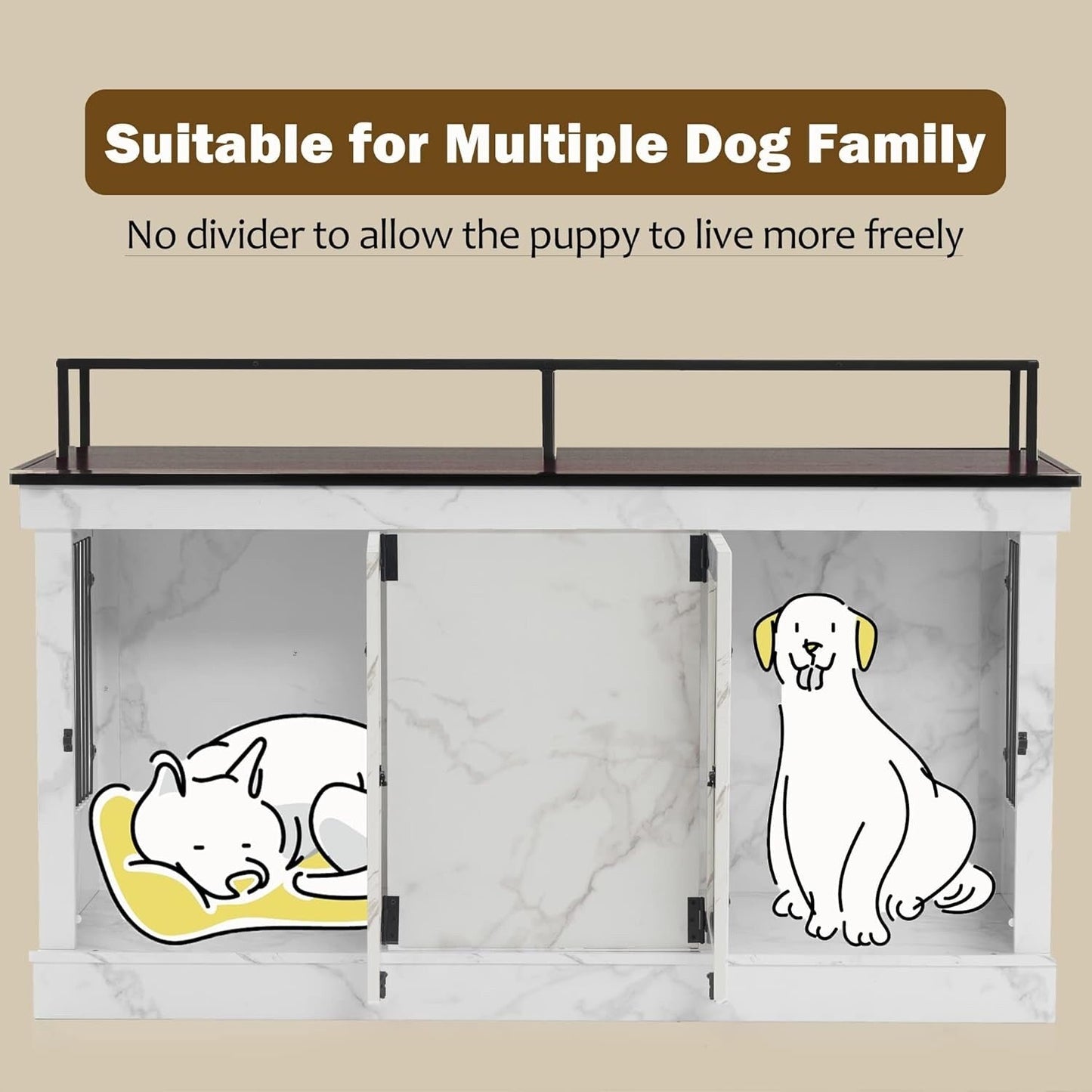 Meuble TV intégré pour grande cage à chien Mcombo, niche en bois avec double porte 1861