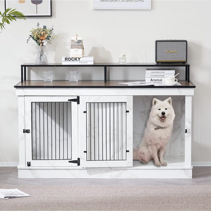 Meuble TV intégré pour grande cage à chien Mcombo, niche en bois avec double porte 1861