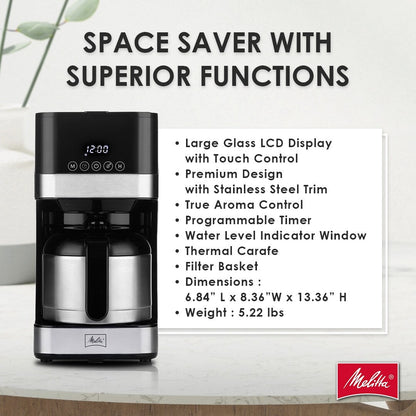 Cafetière à filtre Melitta Aroma Tocco 8 tasses avec carafe isotherme et écran tactile